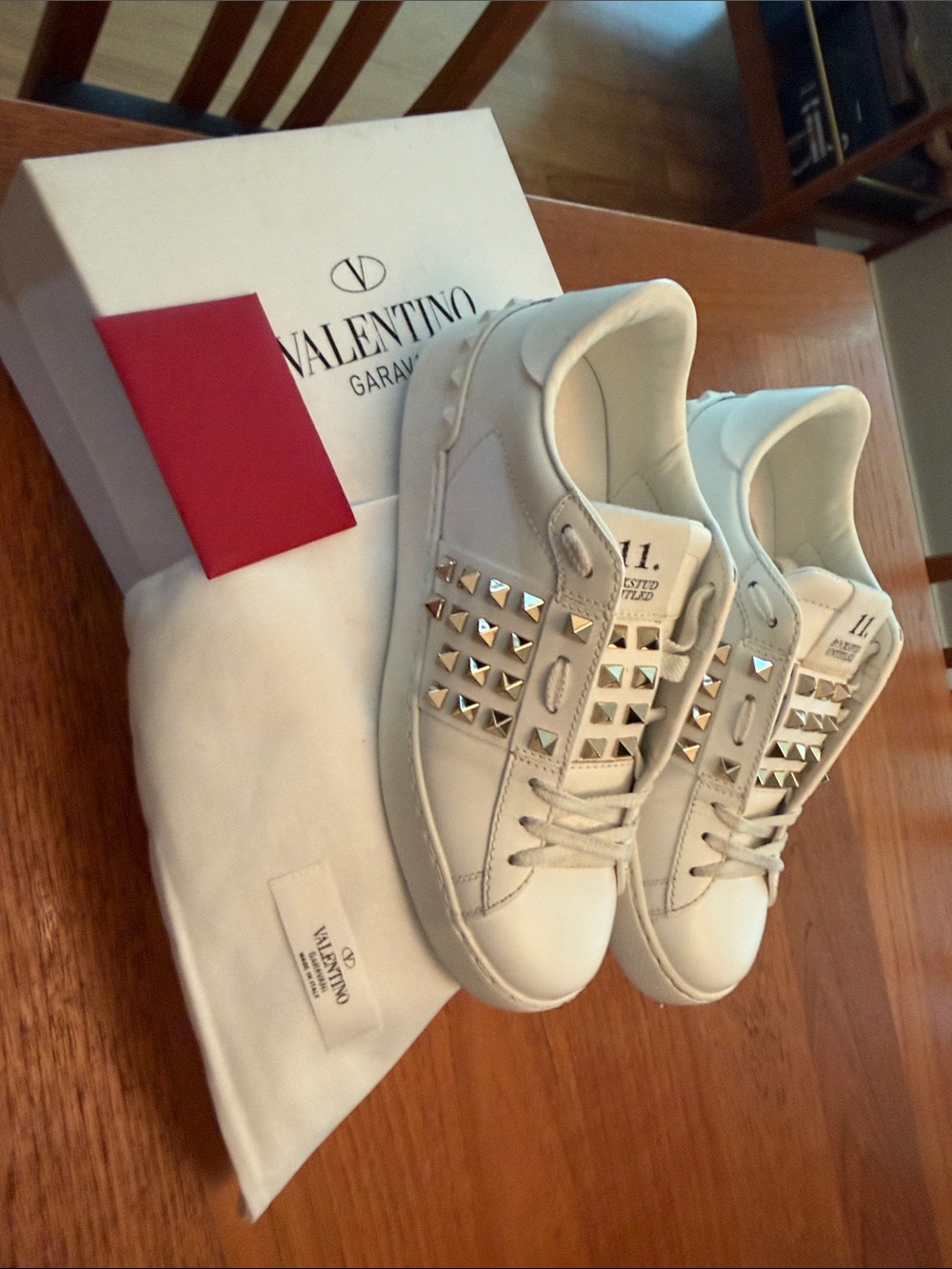 Valentino Garavani Rockstud White Leather Stud-Embellished Sneakers